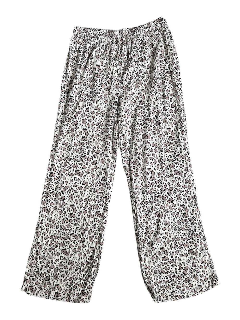 Happily Grey Viscose/Linen Blend Leopard Wide Leg Pull on Pants size L